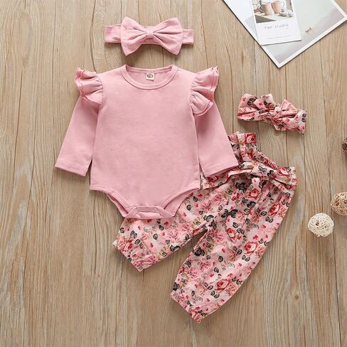 Baby Girl Clothes Ruffle Romper Floral Pant Headband Set Newborn Infant Fall Outfits 0-18M in Saudi Arabia