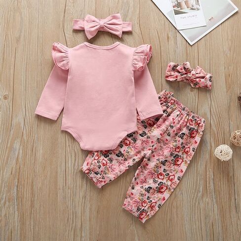 Baby Girl Clothes Ruffle Romper Floral Pant Headband Set Newborn Infant Fall Outfits 0-18M in Saudi Arabia