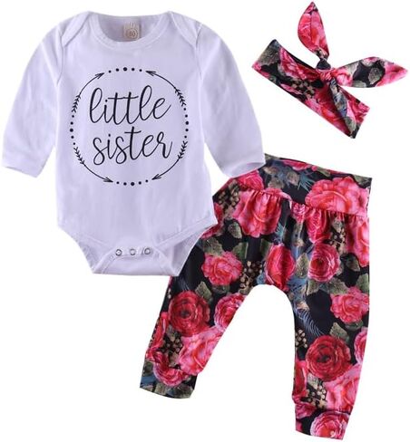 Baby Girl Clothes Ruffle Romper Floral Pant Headband Set Newborn Infant Fall Outfits 0-18M in Saudi Arabia
