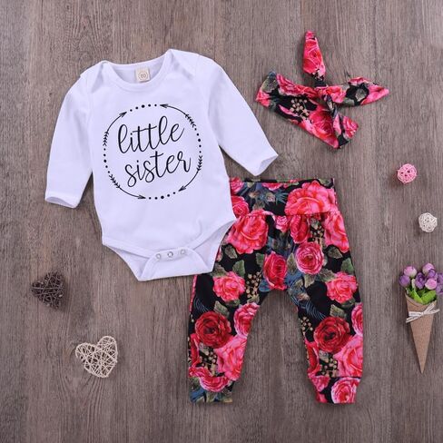 Baby Girl Clothes Ruffle Romper Floral Pant Headband Set Newborn Infant Fall Outfits 0-18M in Saudi Arabia