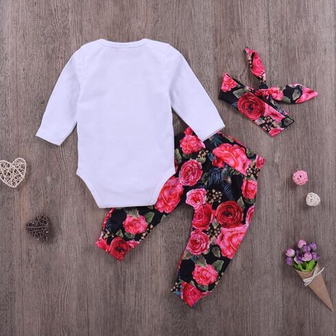 Baby Girl Clothes Ruffle Romper Floral Pant Headband Set Newborn Infant Fall Outfits 0-18M in Saudi Arabia