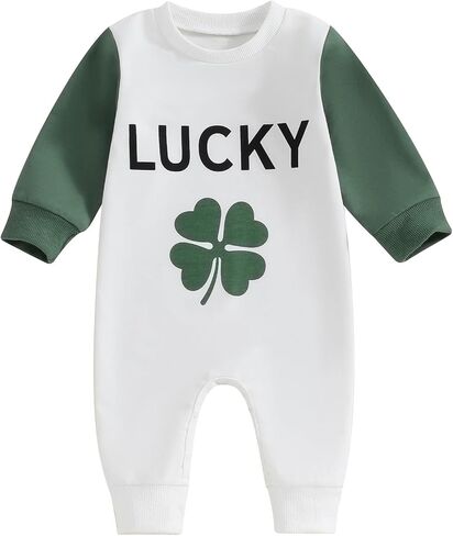 Bagilaanoe Infant Baby Boy Girl St. Patrick 's Day Outfit Clothes Clover Long Sleeve Romper One Piece Jumpsuit Pants in Saudi Arabia
