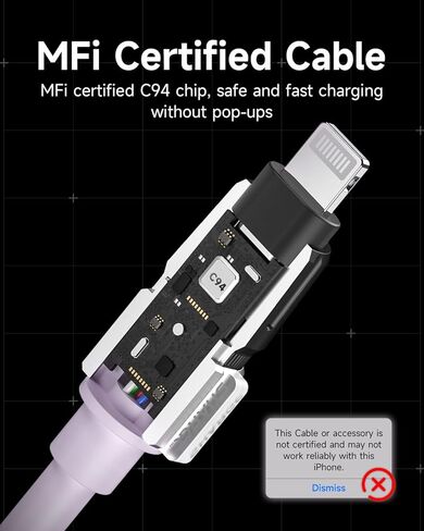شاحن iPhone MFi معتمد من USB C إلى كابل Light-ning، سلك شاحن iPhone سريع الشحن لهاتف iPhone 14/13/12 Pro Max XR XS وiPad والمزيد (3.9 قدم) in Kuwait