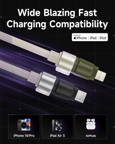 شاحن iPhone MFi معتمد من USB C إلى كابل Light-ning، سلك شاحن iPhone سريع الشحن لهاتف iPhone 14/13/12 Pro Max XR XS وiPad والمزيد (3.9 قدم) in Kuwait