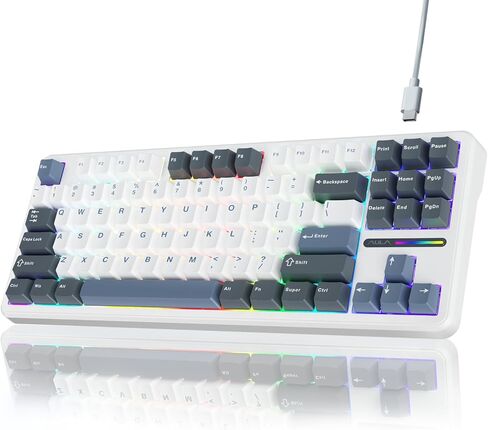 AULA F87 Wired Gaming Keyboard, 75% TKL Gasket Hot Swappable Custom Keyboard with Detachable USB Cable, Pre-lubed Greywood Switches, RGB Backlit Mechanical Gaming Keyboard for WINS/PC/Mac (White Blue) in Saudi Arabia
