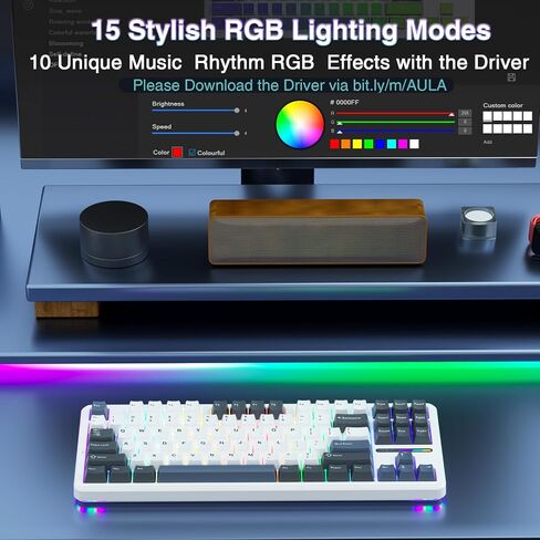 AULA F87 Wired Gaming Keyboard, 75% TKL Gasket Hot Swappable Custom Keyboard with Detachable USB Cable, Pre-lubed Greywood Switches, RGB Backlit Mechanical Gaming Keyboard for WINS/PC/Mac (White Blue) in Saudi Arabia