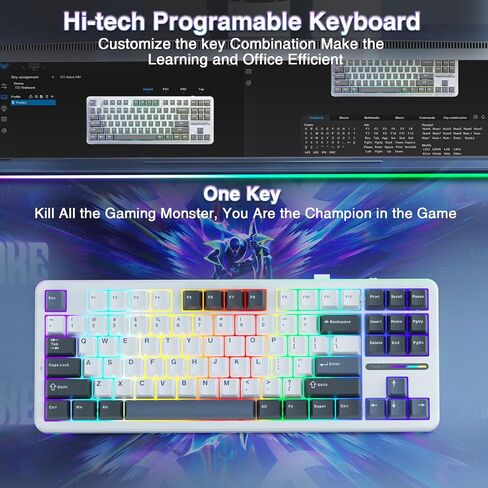 AULA F87 Wired Gaming Keyboard, 75% TKL Gasket Hot Swappable Custom Keyboard with Detachable USB Cable, Pre-lubed Greywood Switches, RGB Backlit Mechanical Gaming Keyboard for WINS/PC/Mac (White Blue) in Saudi Arabia