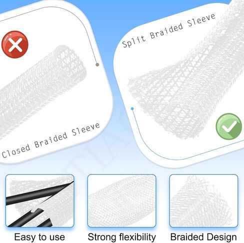 Cable Management Sleeve, 10FT Braided Sleeve Cover Wire Cord Protector 1/2 inch, Cord Management Split Sleeving for USB Cable Power Cord Audio Video Cable, Black in Saudi Arabia