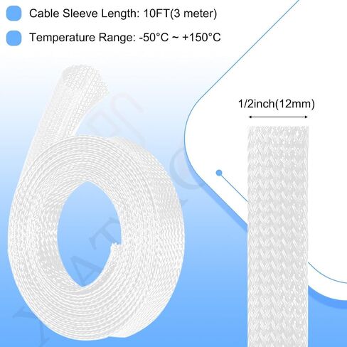 Cable Management Sleeve, 10FT Braided Sleeve Cover Wire Cord Protector 1/2 inch, Cord Management Split Sleeving for USB Cable Power Cord Audio Video Cable, Black in Saudi Arabia