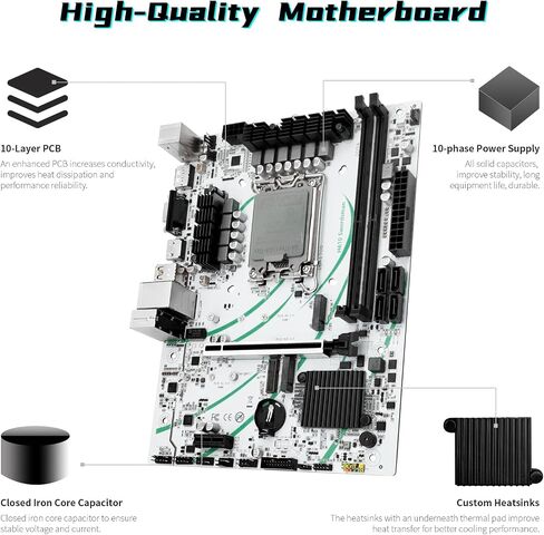 اللوحة الأم H610 LGA 1700 (μATX، 2*فتحات DDR4، SATA 3.0، USB 3.1، NVME M.2، 2.5 جيجا بايت LAN، PCIe 5.0) لمعالجات Intel Core i3 i5 i7 i9/Pentium/Xeon من الجيل الثاني عشر in Kuwait