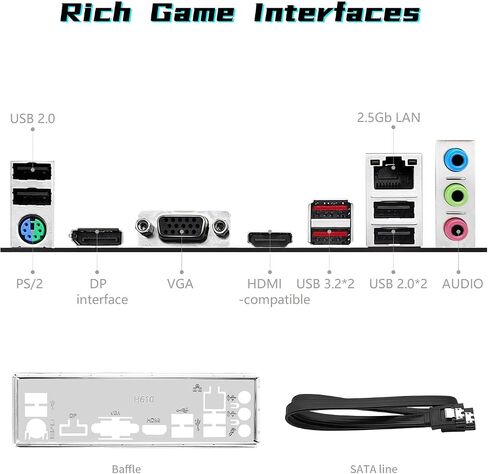 اللوحة الأم H610 LGA 1700 (μATX، 2*فتحات DDR4، SATA 3.0، USB 3.1، NVME M.2، 2.5 جيجا بايت LAN، PCIe 5.0) لمعالجات Intel Core i3 i5 i7 i9/Pentium/Xeon من الجيل الثاني عشر in Kuwait