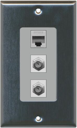 RiteAV 2 Port Coax Cable TV- F-Type 1 Port Cat6 Ethernet White Wall Plate OVERSIZED in Saudi Arabia