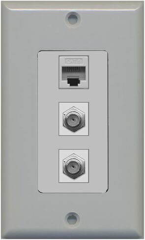 RiteAV 2 Port Coax Cable TV- F-Type 1 Port Cat6 Ethernet White Wall Plate OVERSIZED in Saudi Arabia