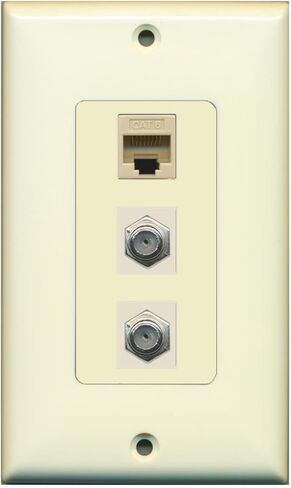 RiteAV 2 Port Coax Cable TV- F-Type 1 Port Cat6 Ethernet White Wall Plate OVERSIZED in Saudi Arabia