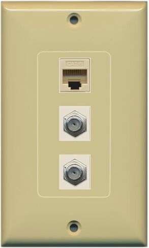 RiteAV 2 Port Coax Cable TV- F-Type 1 Port Cat6 Ethernet White Wall Plate OVERSIZED in Saudi Arabia