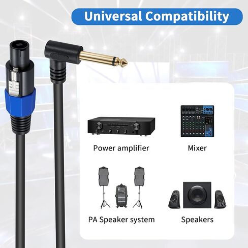 Poyiccot Speakon to 1/4 Adapter Cable, Professional Speakon to 1/4 Inch TS Speaker Cable for 18AWG Gauge Audio Plug Amplifier Connection dj Heavy Duty Cord Wire with Twist Lock, 6ft in Kuwait