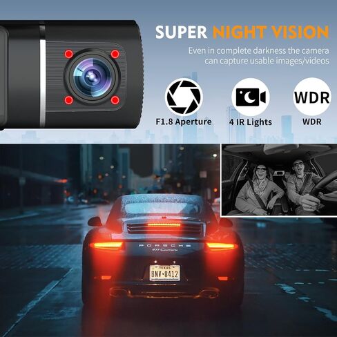 Dash Cam Abask، كاميرا Dash Cam أمامية وداخلية مع بطاقة SD 32G، كاميرا داش 1080P+1080P للسيارات، زاوية واسعة 310 درجة، رؤية ليلية WDR G-Sensor وقوف السيارات حلقة تسجيل كاشف الحركة in Kuwait