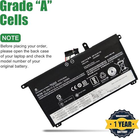 00UR891 SB10L84122 Laptop Battery Replacement for Lenovo ThinkPad T570 T580 P51s P52s Series Notebook 00UR892 SB10L84123 00UR890 01AV493 SB10L84121 15.28V 32Wh 2095mAh in Saudi Arabia