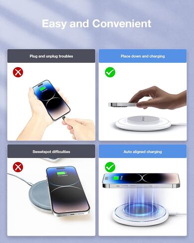 شاحن لاسلكي مغناطيسي لهاتف iPhone 15 - قاعدة شحن لاسلكية سريعة NANAMI، حصيرة شاحن آمنة لهاتف Apple iPhone 15 Pro/14/14 Pro /14 Plus/13/13 Pro/12، شاحن هاتف آمن Mag لـ AirPods 3/2/Pro in Kuwait