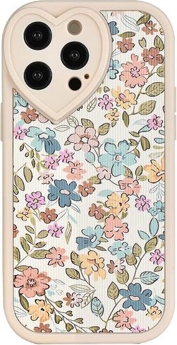متوافق مع حافظة iPhone 14 Wild Floral [إطار عدسة على شكل قلب لطيف] [حماية فاخرة ضد الصدمات] حافظة iPhone 14 باللون الأبيض الكريمي للنساء والفتيات in Kuwait