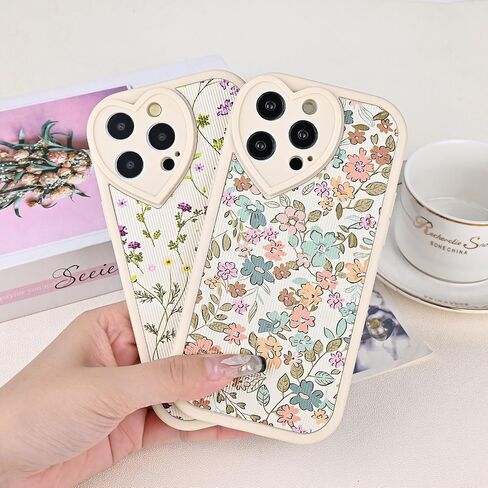 متوافق مع حافظة iPhone 14 Wild Floral [إطار عدسة على شكل قلب لطيف] [حماية فاخرة ضد الصدمات] حافظة iPhone 14 باللون الأبيض الكريمي للنساء والفتيات in Kuwait