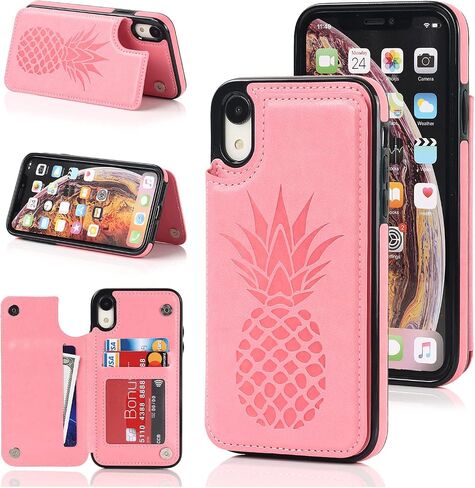 iPhone XR Case XR Card Credit Holder Wallet Protective Cover with Card Slot and Leather Case for iPhone XR 6.1Inch (Gold) in Saudi Arabia
