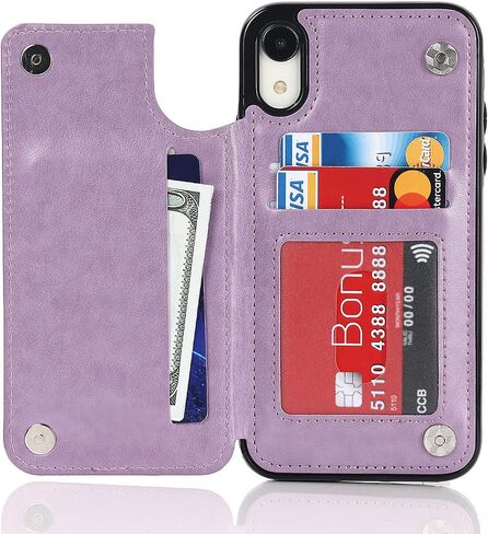 iPhone XR Case XR Card Credit Holder Wallet Protective Cover with Card Slot and Leather Case for iPhone XR 6.1Inch (Gold) in Saudi Arabia
