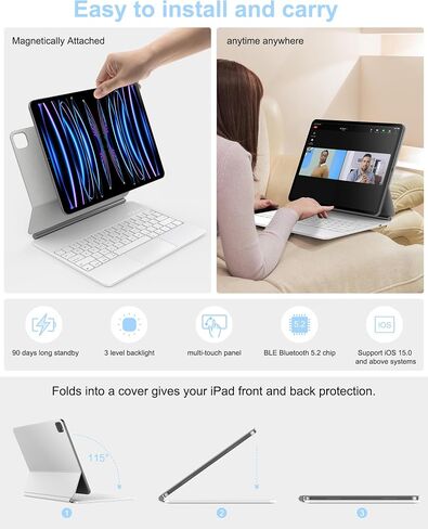 Magnetic Keyboard Case Compatible with iPad Pro 11 inch 2022/2021/2020/2018, [Smart Wake-up] [Sensitive Touchpad] [Floating Cantilever Stand] Easy to Set Wireless Smart Keyboard Case Cover, Black in Saudi Arabia