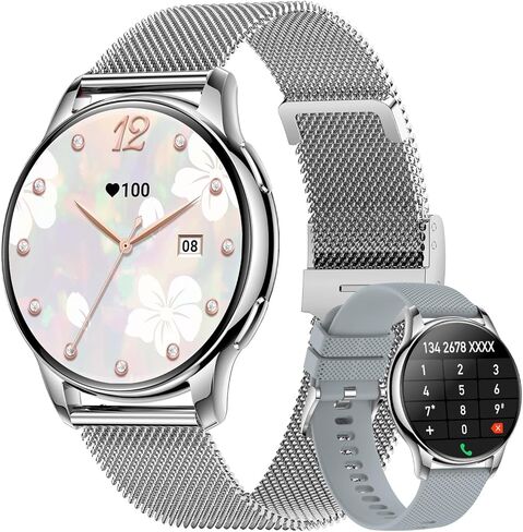 Smartwatch for Women, Waterproof Bluetooth Call Watch for Android iOS Phones, 1.32" AMOLED Round Touch Screen Fitness Tracker with 100+ Sports Modes/Health Monitor/Password Lock (Gold) in Kuwait