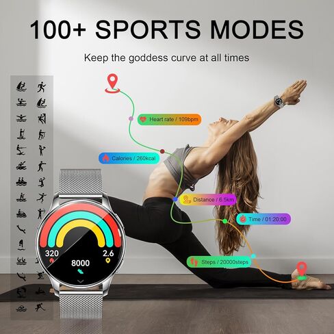 Smartwatch for Women, Waterproof Bluetooth Call Watch for Android iOS Phones, 1.32" AMOLED Round Touch Screen Fitness Tracker with 100+ Sports Modes/Health Monitor/Password Lock (Gold) in Kuwait