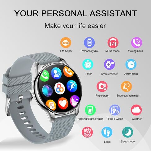 Smartwatch for Women, Waterproof Bluetooth Call Watch for Android iOS Phones, 1.32" AMOLED Round Touch Screen Fitness Tracker with 100+ Sports Modes/Health Monitor/Password Lock (Gold) in Kuwait