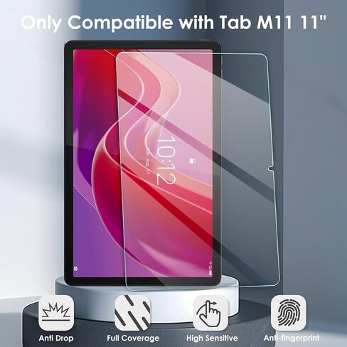 واقي شاشة مكون من عبوتين متوافق مع جهاز Lenovo Tab M11 مقاس 11 بوصة، طبقة شفافة من الزجاج المقسى، مضادة للخدش، صلابة 9H، سهلة التركيب in Kuwait