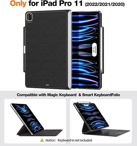 حافظة متوافقة مع Magic-Keyboard لجهاز iPad Pro-11 بوصة - حافظات مع حامل قلم رصاص لغطاء خلفي نحيف للوحة المفاتيح الذكية، لجهاز iPad Air 4/5/6 الجيل 10.9 بوصة (لوحة المفاتيح غير متضمنة، أسود) in Saudi Arabia