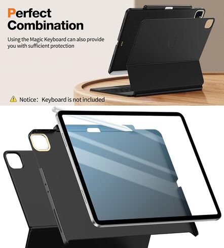 حافظة متوافقة مع Magic-Keyboard لجهاز iPad Pro-11 بوصة - حافظات مع حامل قلم رصاص لغطاء خلفي نحيف للوحة المفاتيح الذكية، لجهاز iPad Air 4/5/6 الجيل 10.9 بوصة (لوحة المفاتيح غير متضمنة، أسود) in Saudi Arabia