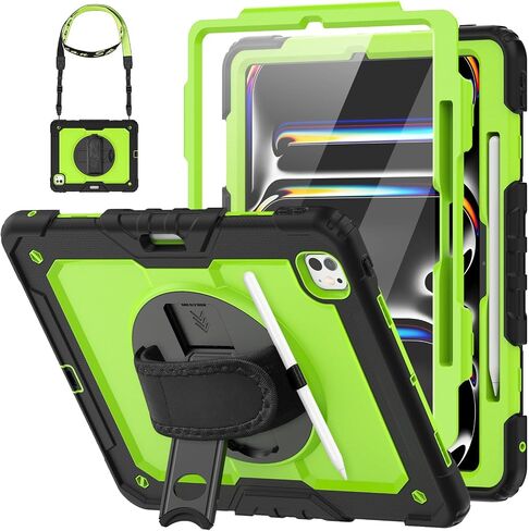 HXCASEAC Case for iPad Pro 13 Inch Case 2024 (M4), Shockproof Design with Pencil Holder/Screen Protector/Rotating Hand Strap, Protective Cover for iPad Pro13 7th Gen (A2925, A2926, A3007) - Black in Kuwait
