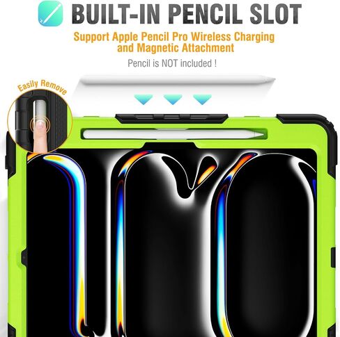 HXCASEAC Case for iPad Pro 13 Inch Case 2024 (M4), Shockproof Design with Pencil Holder/Screen Protector/Rotating Hand Strap, Protective Cover for iPad Pro13 7th Gen (A2925, A2926, A3007) - Black in Kuwait