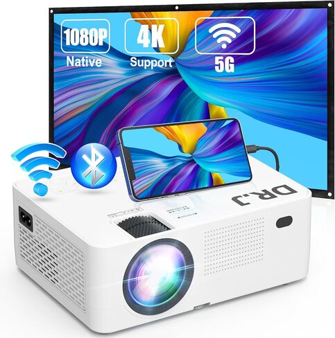 جهاز عرض بلوتوث واي فاي 1080P 5G أصلي، جهاز عرض خارجي 300 بوصة، 350 ANSI، دعم 4K، جهاز عرض منزلي لـ iOS/Android/TV Stick in Kuwait