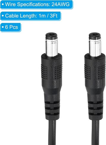 PATIKIL 3Ft ذكر إلى ذكر 5.5x2.1mm DC كابل تمديد الطاقة، 4 قطع 24AWG سلك محول موصل شحن الحبل لشريط LED DVR كاميرا التوجيه، أبيض in Kuwait