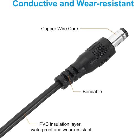 PATIKIL 3Ft ذكر إلى ذكر 5.5x2.1mm DC كابل تمديد الطاقة، 4 قطع 24AWG سلك محول موصل شحن الحبل لشريط LED DVR كاميرا التوجيه، أبيض in Kuwait