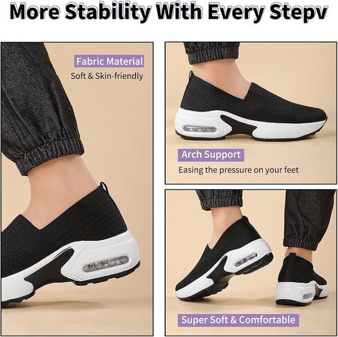 Womens Walking Shoes - Sock Sneakers Knit Upper Non Slip Shoes Breathable Lightweight Mesh Platform Air Cushion Athletic Shoes in Saudi Arabia