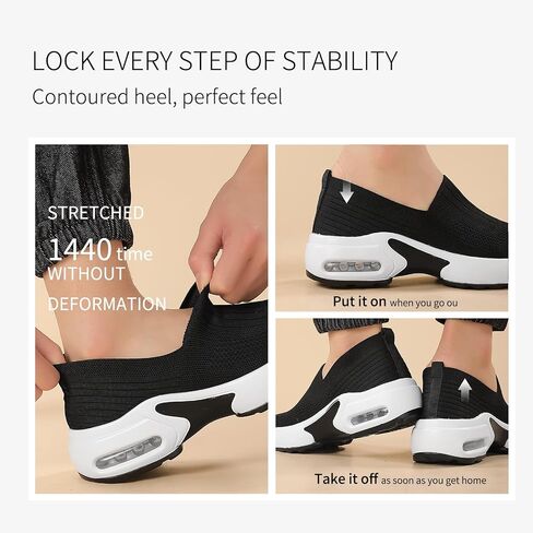 Womens Walking Shoes - Sock Sneakers Knit Upper Non Slip Shoes Breathable Lightweight Mesh Platform Air Cushion Athletic Shoes in Saudi Arabia