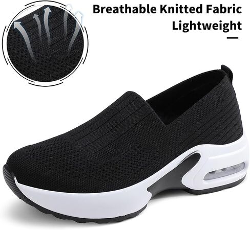 Womens Walking Shoes - Sock Sneakers Knit Upper Non Slip Shoes Breathable Lightweight Mesh Platform Air Cushion Athletic Shoes in Saudi Arabia