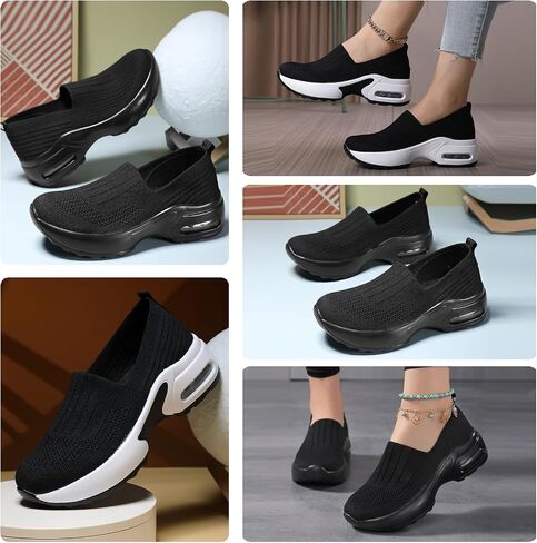 Womens Walking Shoes - Sock Sneakers Knit Upper Non Slip Shoes Breathable Lightweight Mesh Platform Air Cushion Athletic Shoes in Saudi Arabia