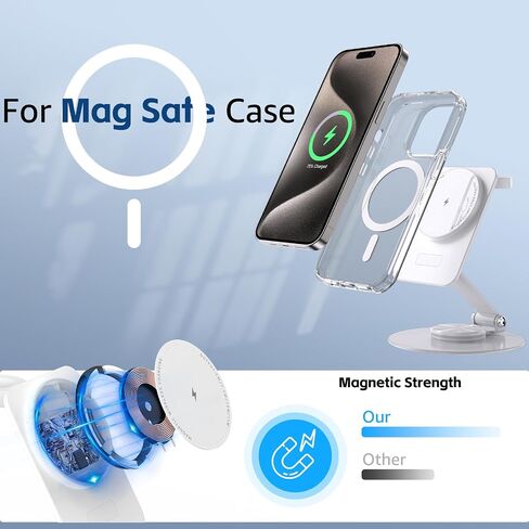 Aukvite for Magsafe Charger Stand 2 in 1, 360° Rotatable Mag Safe Charging Stand for iPhone 15 pro 14 13 12, Magnetic Wireless Charging Station for Apple Watch Ultra/9/8/7/6/SE for Airpods 3/2/Pro in Saudi Arabia