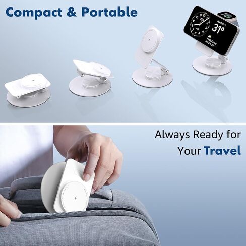Aukvite for Magsafe Charger Stand 2 in 1, 360° Rotatable Mag Safe Charging Stand for iPhone 15 pro 14 13 12, Magnetic Wireless Charging Station for Apple Watch Ultra/9/8/7/6/SE for Airpods 3/2/Pro in Saudi Arabia