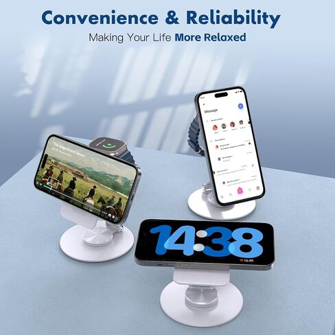 Aukvite for Magsafe Charger Stand 2 in 1, 360° Rotatable Mag Safe Charging Stand for iPhone 15 pro 14 13 12, Magnetic Wireless Charging Station for Apple Watch Ultra/9/8/7/6/SE for Airpods 3/2/Pro in Saudi Arabia