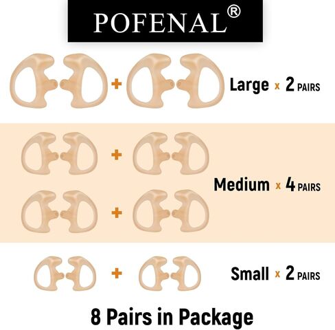 Universal Replacement Insert Silicone Soft Earmold for Baofeng Motorola Kenwood Retevis Midland Two Way Radios Headset (Black, 8 Pair, Large_2 Pair; Medium_4 Pair; Small_ 2 Pair) in Saudi Arabia