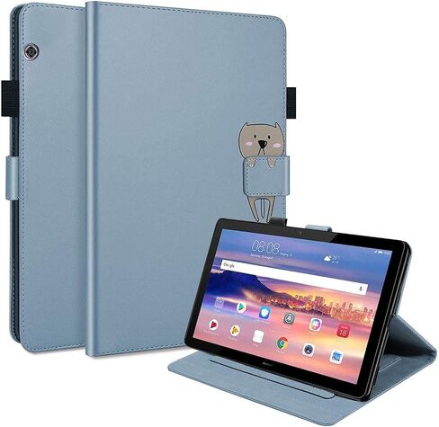 حافظة كمبيوتر لوحي لهاتف Huawei MediaPad T5 مقاس 10.1 بوصة، حافظة قلابة كرتونية لطيفة، حافظات حماية بحامل ناعم من البولي يوريثان مع حامل قلم للكمبيوتر اللوحي Huawei MediaPad T5، فتحات للبطاقات، تنبيه/غفو تلقائي، أسود. in Saudi Arabia