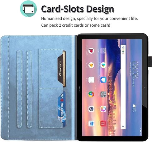 حافظة كمبيوتر لوحي لهاتف Huawei MediaPad T5 مقاس 10.1 بوصة، حافظة قلابة كرتونية لطيفة، حافظات حماية بحامل ناعم من البولي يوريثان مع حامل قلم للكمبيوتر اللوحي Huawei MediaPad T5، فتحات للبطاقات، تنبيه/غفو تلقائي، أسود. in Saudi Arabia