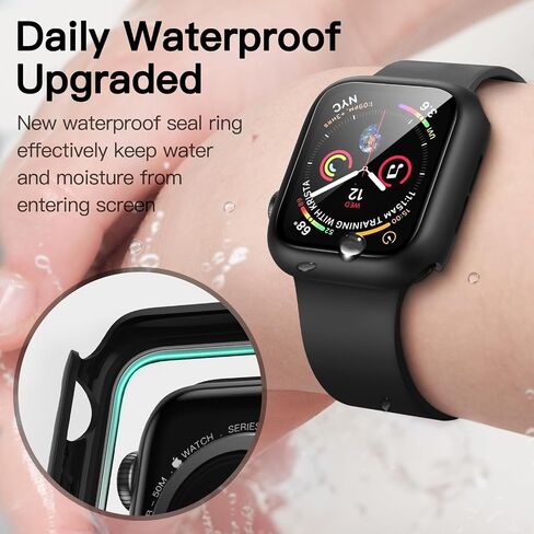 JETech Waterproof Case with Screen Protector for Apple Watch SE (2022/2020) / Series 6 5 4 40mm, Built-in Tempered Glass Film Hard PC Bumper Full Protective Cover, 2 Pack (Black) in Saudi Arabia